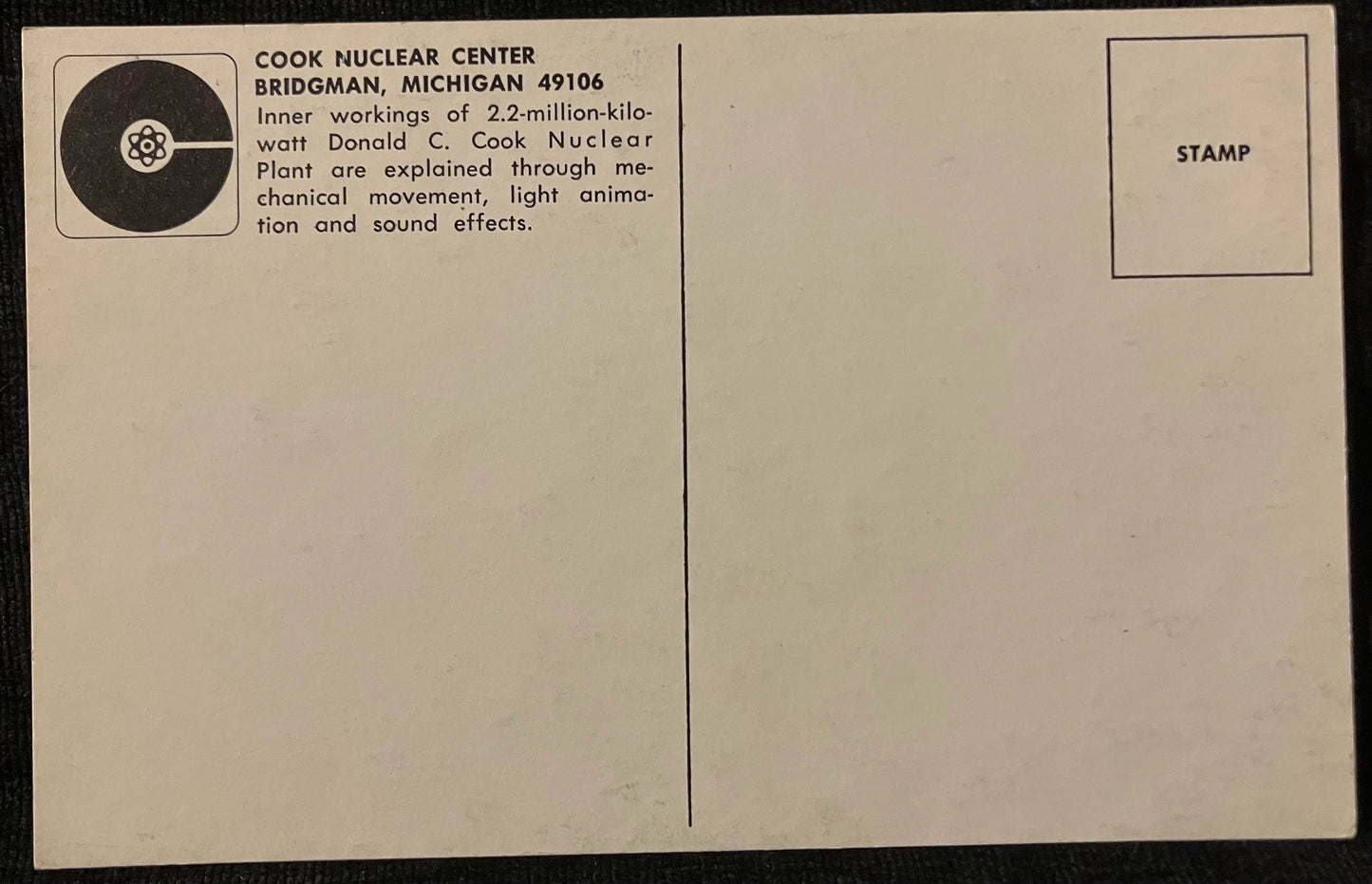 Cook Nuclear Center Bridgeman, Michigan - Vintage Postcard