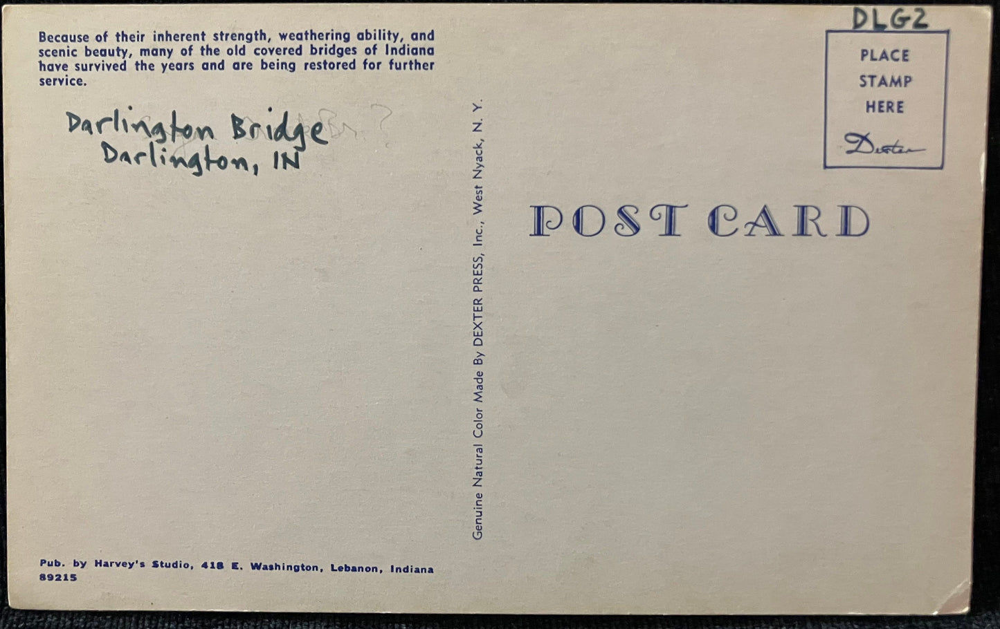 Darlington Bridge in Darlington, Indiana - Vintage Covered Bridge Postcard