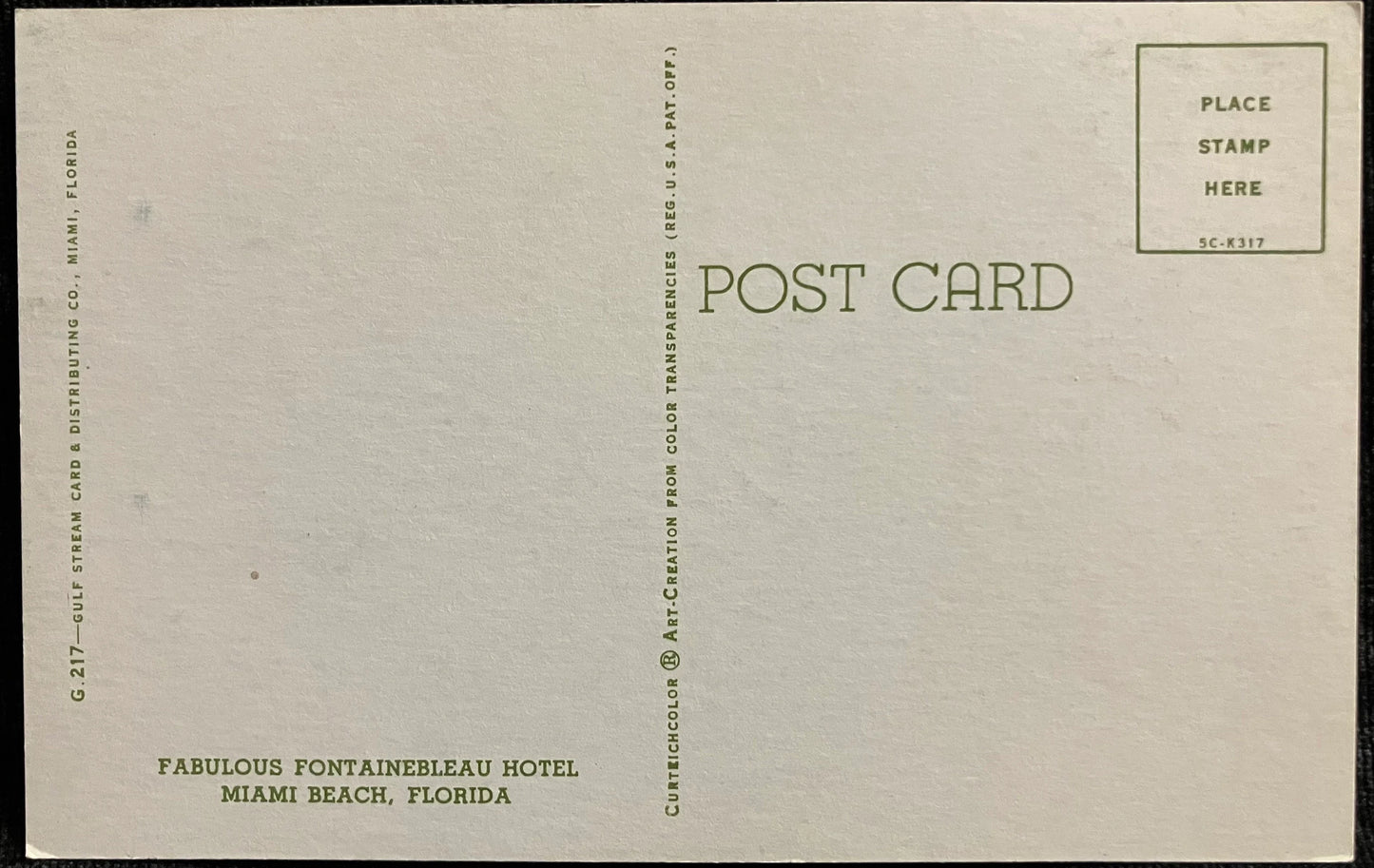 Fontainebleau Hotel in Miami Beach, Florida - Vintage Hotel Postcard