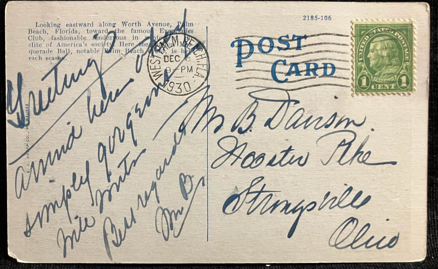 Everglades Club Palm Beach, Florida - Vintage Club Postcard