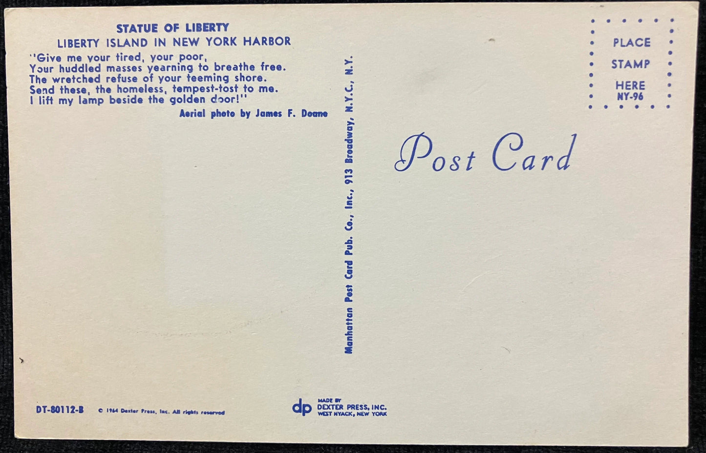 Statue of Liberty National Monument, Liberty Island, New York - Vintage Serated Edge Postcard
