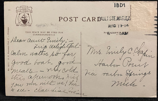 International Bridge. Sault Ste. Marie, (Michigan and Ontario) - Vintage Bridge Postcard