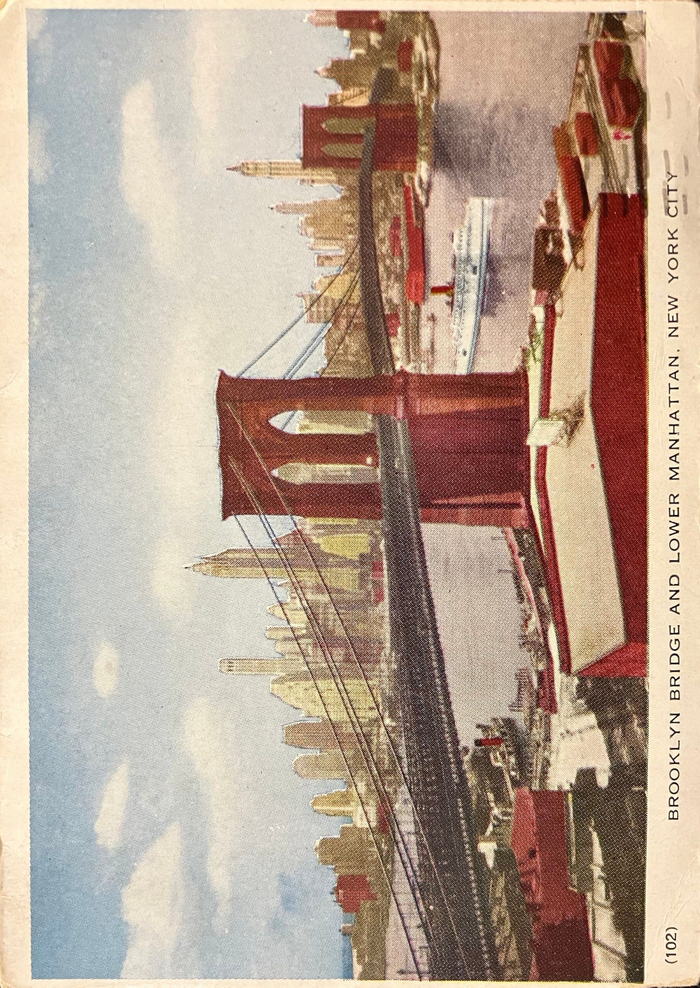 Brooklyn Bridge and Lower Manhattan - New York City - Ewing Galloway Photgrapher - Printed in Canada - Vintage Foldover Postcard