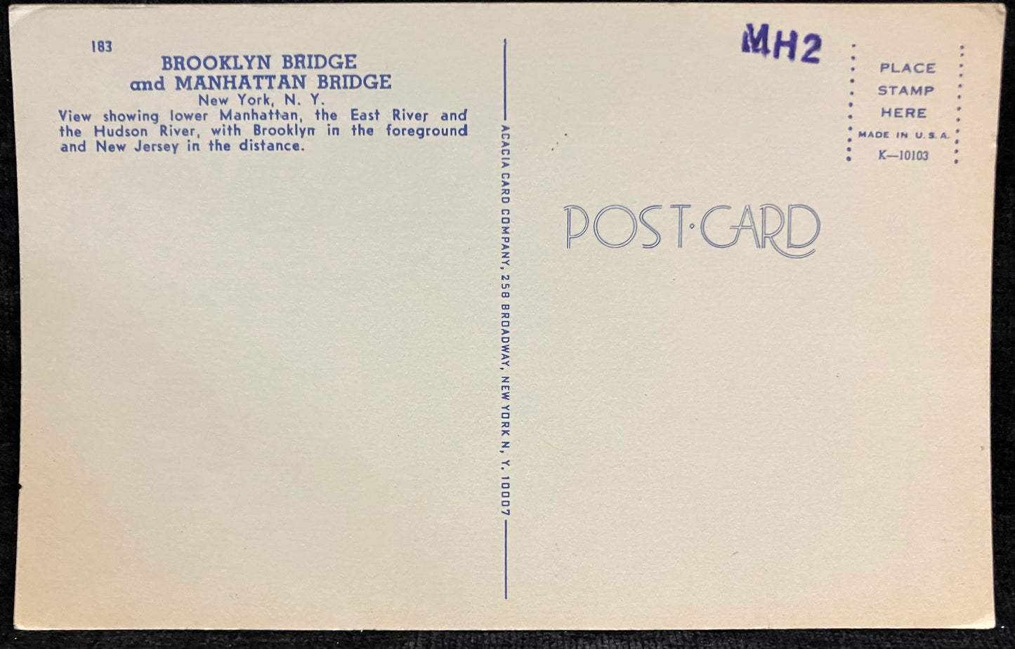 Brooklyn Bridge and Manhattan Bridge in New York - Vintage Bridge Postcard