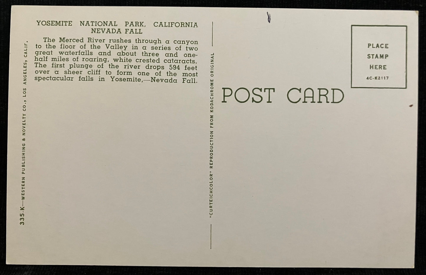 Yosemite National Park, California-Nevada Fall - Vintage National Park Postcard
