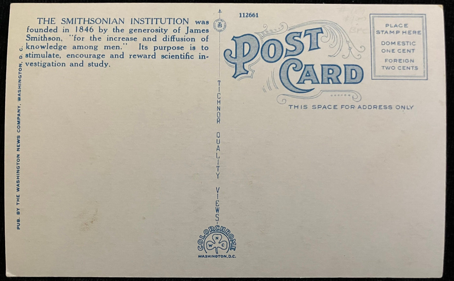 The Smithsonian Institution, Washington D. C., Maryland - Vintage Museum Postcard