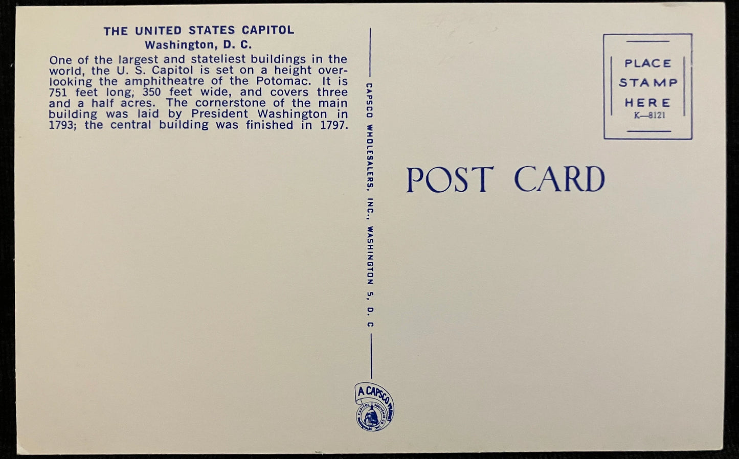 The United States Capitol in Washington D. C., Maryland - Vintage Postcard