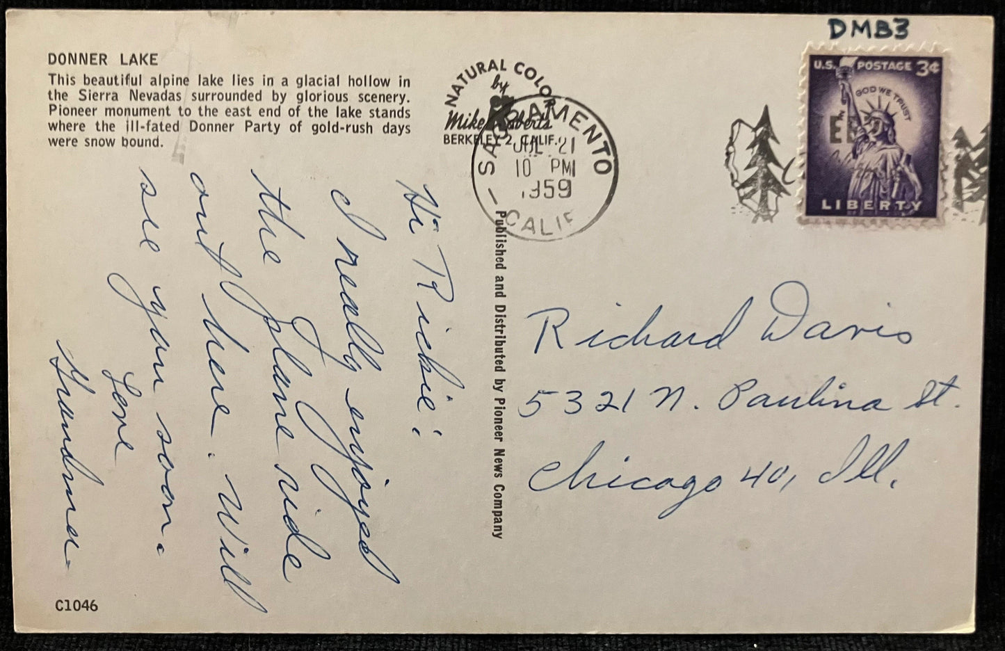 Donner Lake - California - Vintage Scenic Postcard