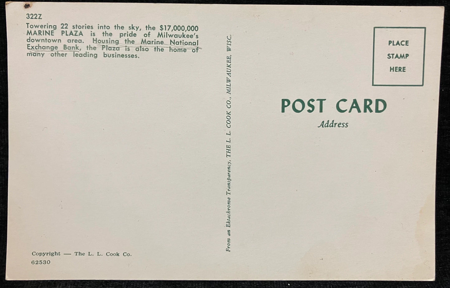 Marine National Exchange Bank in Marine Plaza in Milwaukee, Wisconsin - Vintage Bank Postcard
