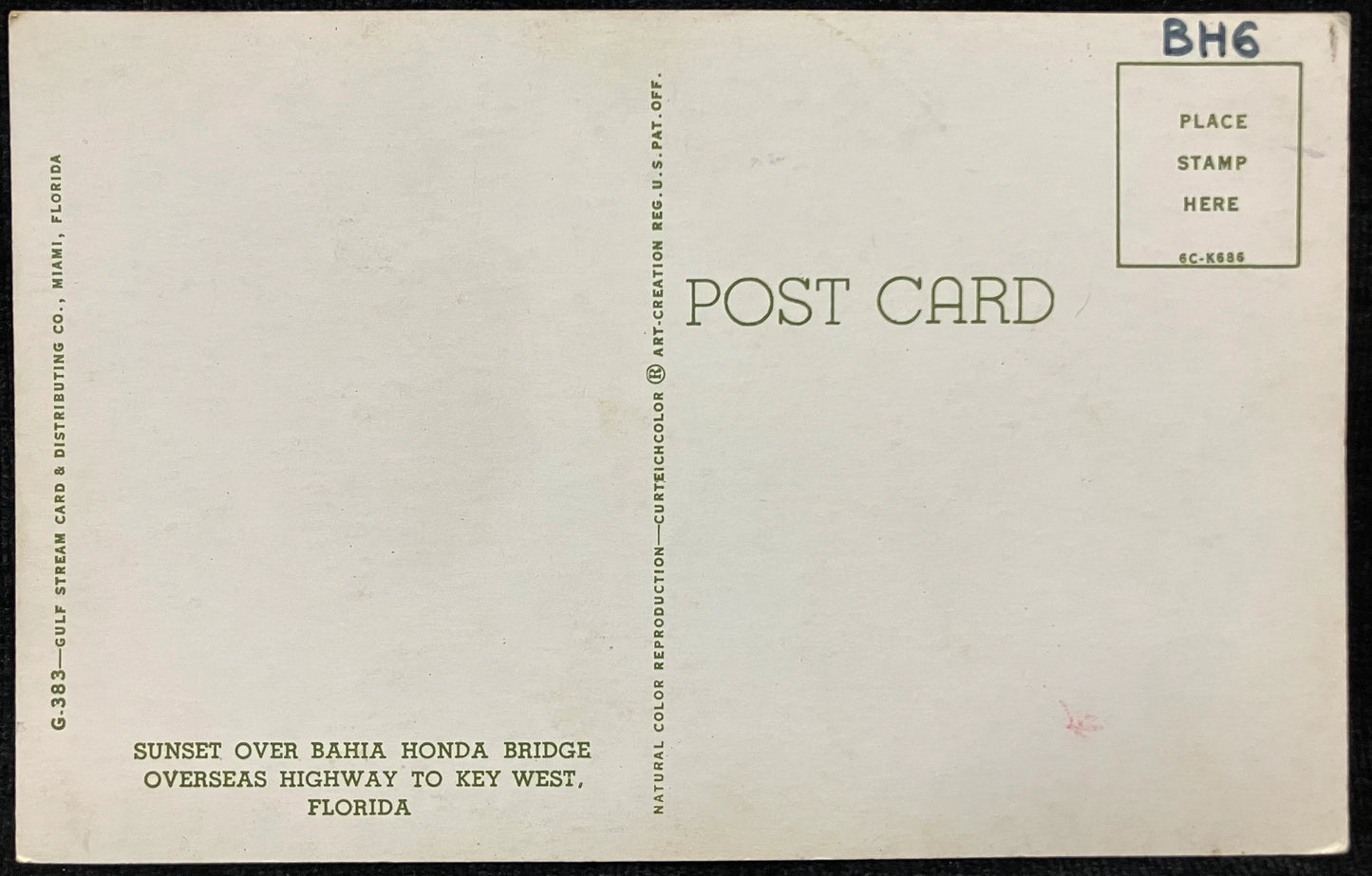 Sunset over Bahia Honda Bridge - Key West, Florida - Vintage Highway Postcard