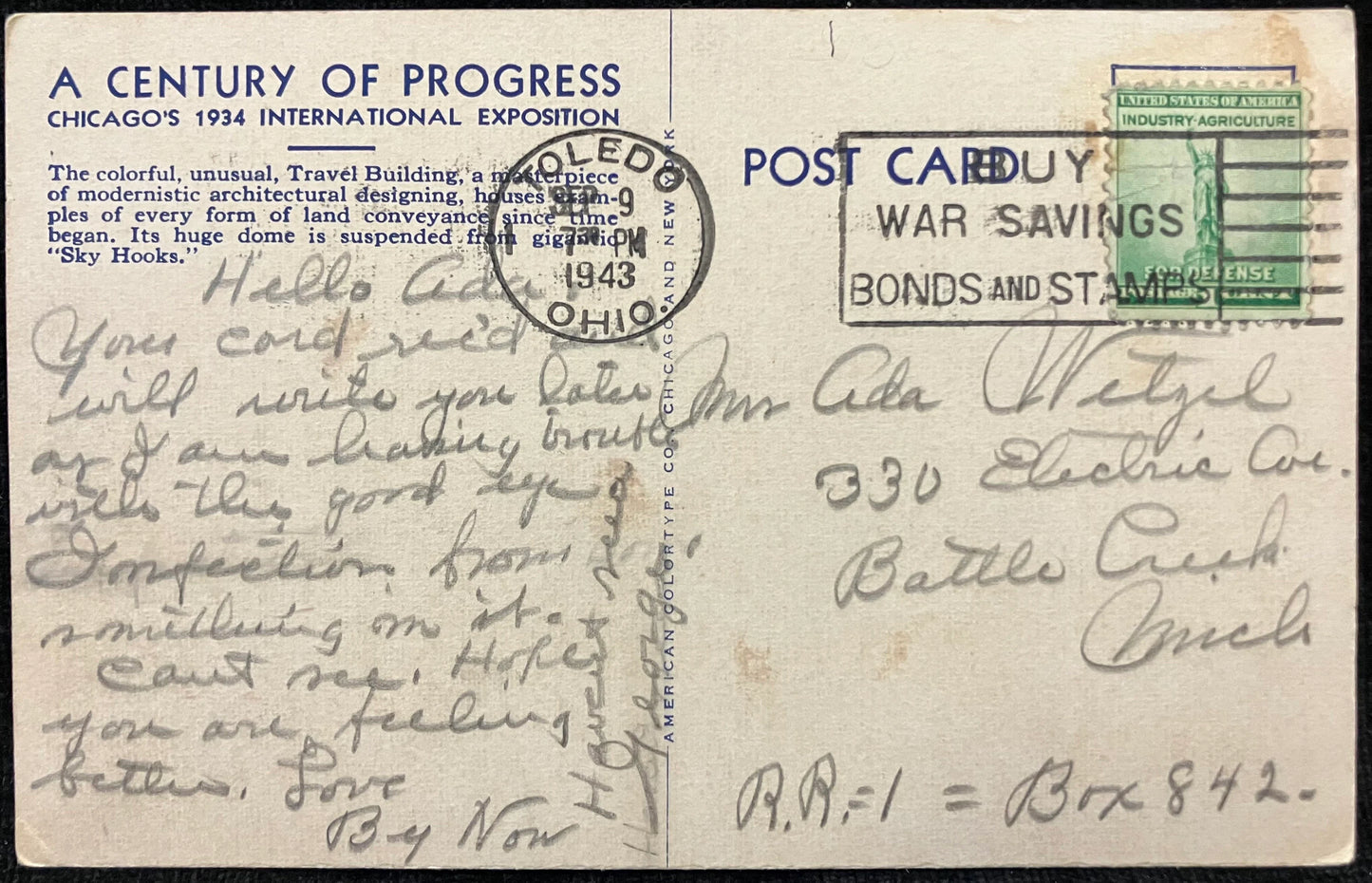 Travel Building - Chicago, Illinois - Vintage Chicago Expo ‘34 Postcard