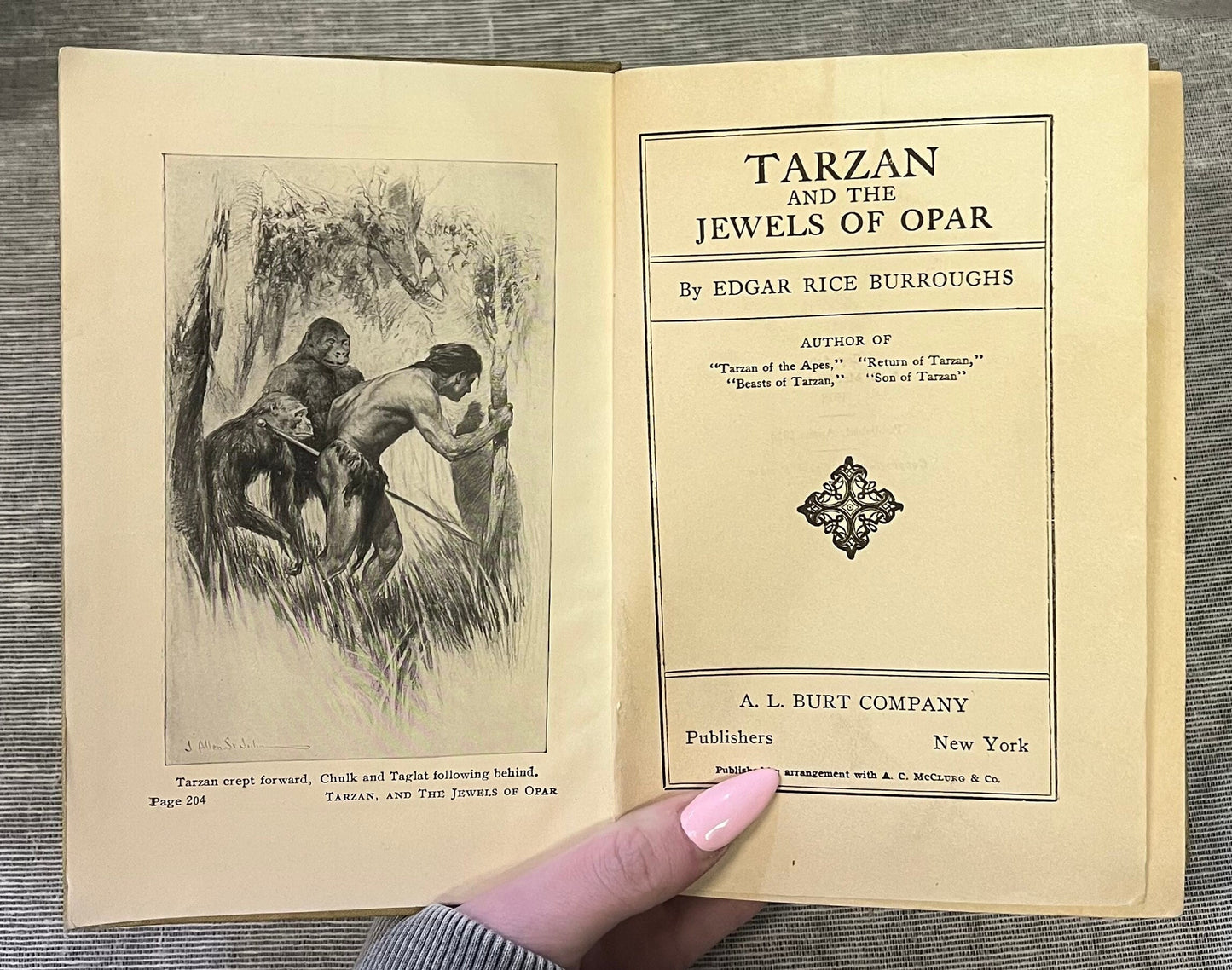 Tarzan and the Jewels of Opar, Edgar Rice Burroughs - Hardcover Book published April 1918 by A.L. Burt Company, 3rd Tarzan Book
