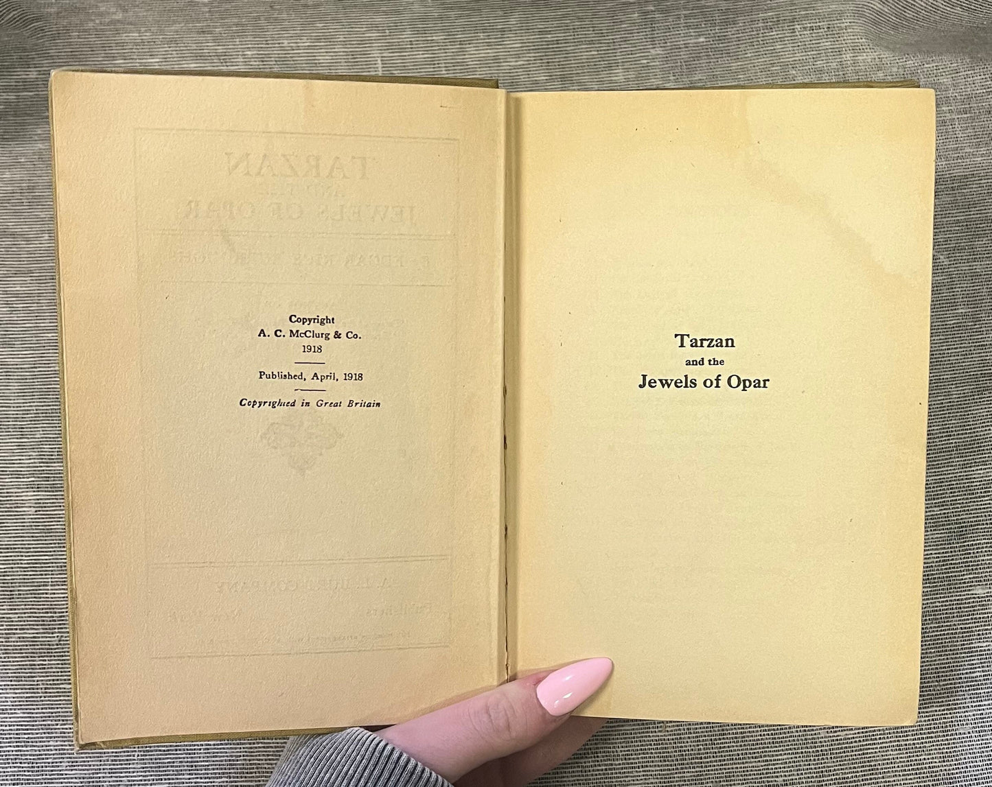 Tarzan and the Jewels of Opar, Edgar Rice Burroughs - Hardcover Book published April 1918 by A.L. Burt Company, 3rd Tarzan Book