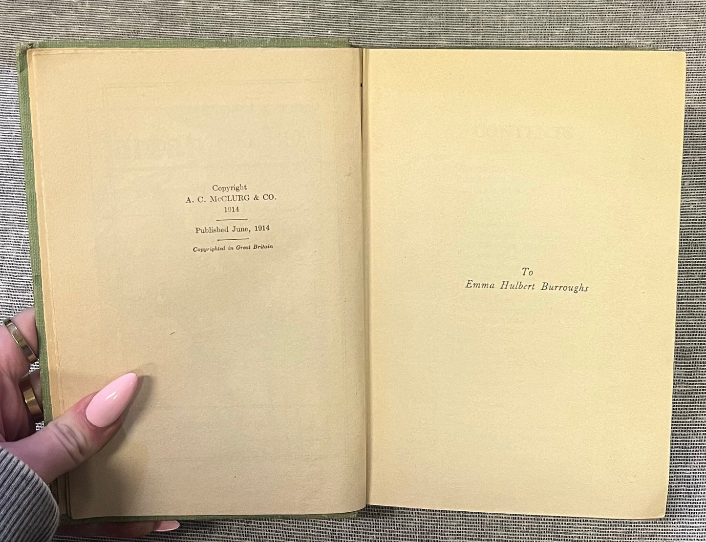 Tarzan of the Apes by Edgar Rice Burrows - Published June 1914, A.L Burt Co. Copyright A.C. McClurg & Co. -With Frontpiece