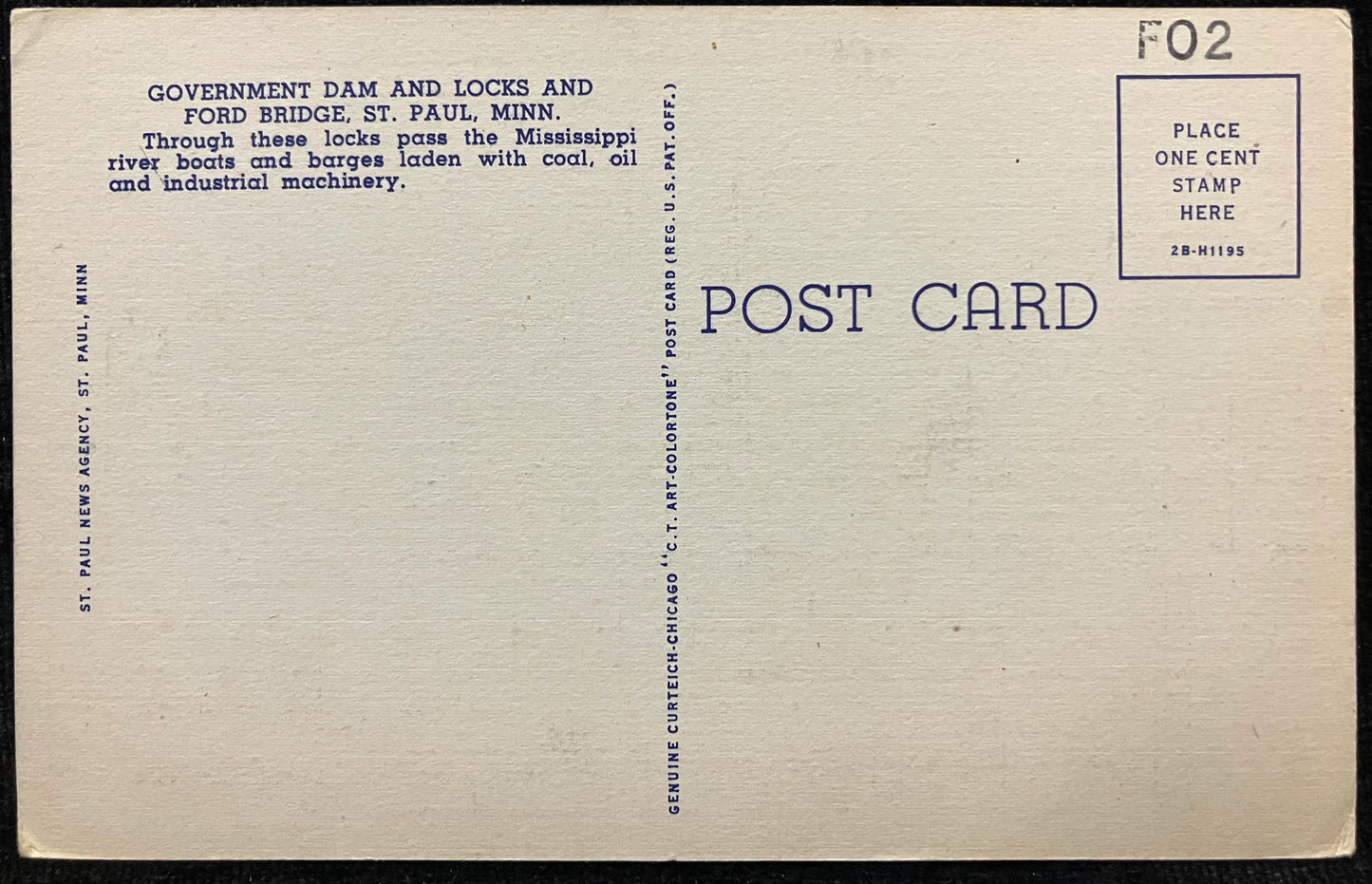 U. S. Government Dam and Locks and Ford Bridge, St. Paul, Minnesota - Vintage Bridge Postcard