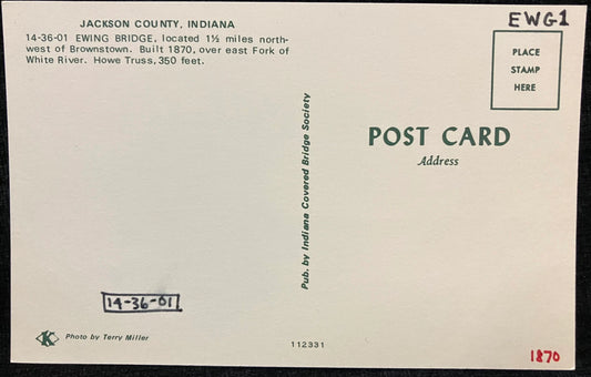 Ewing Bridge in Jackson County, Indiana - Photo: Terry Miller - Vintage Covered Bridge Postcard