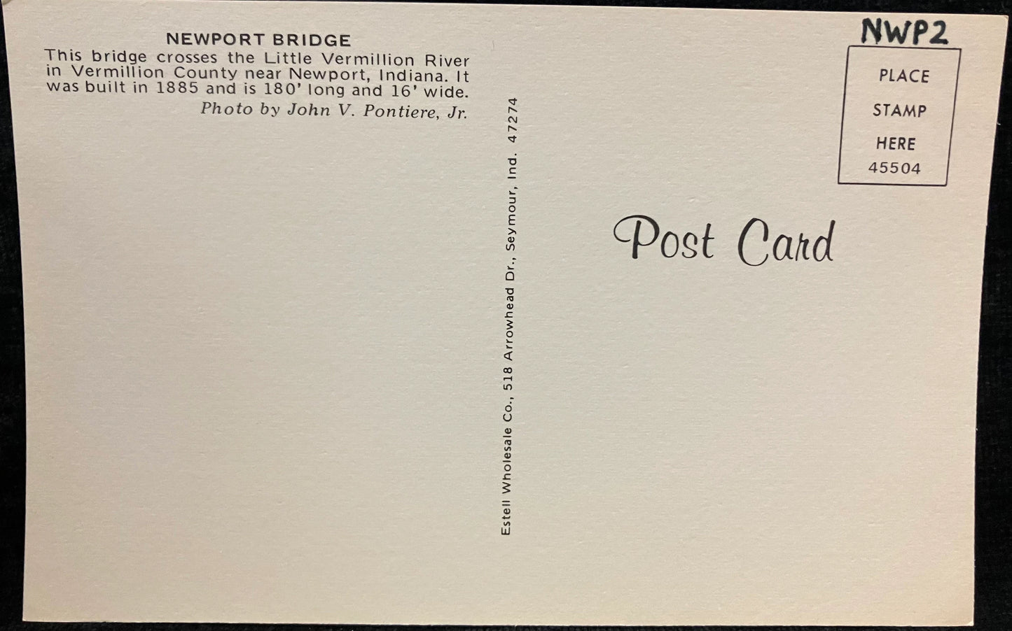 Newport Bridge near Newport, Indiana - Photo: John V. Pontiere Jr. - Vintage Covered Bridge Postcard