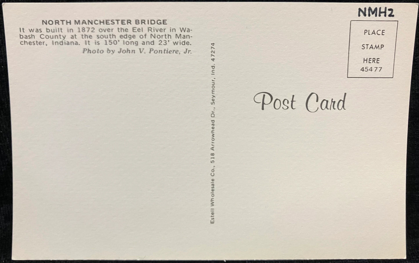North Manchester Bridge in Wabash County, Indiana - Photo: John V. Pontiere Jr. - Vintage Postcard