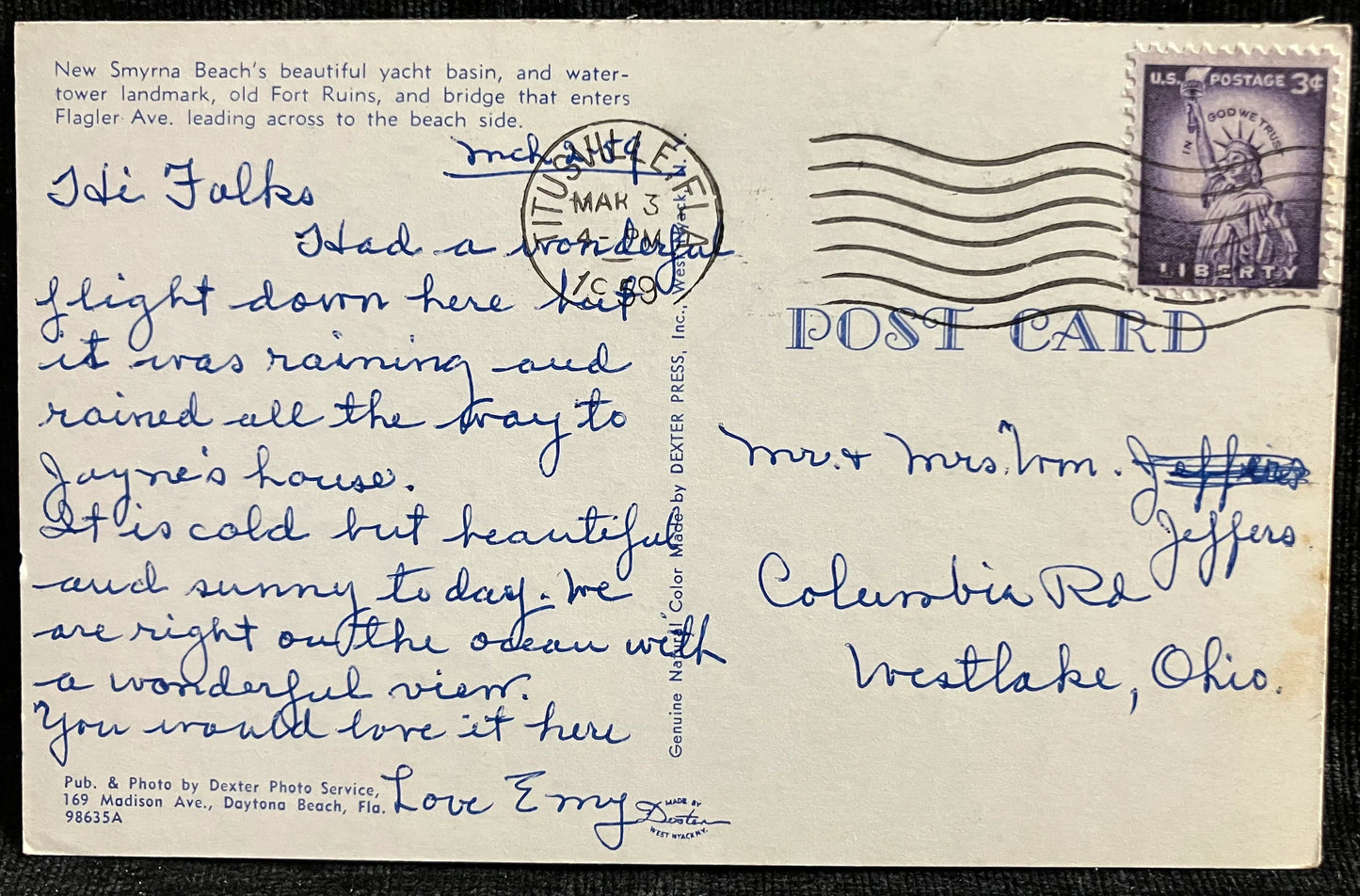 Smyrna Beach’s Yacht Basin in Florida - Photo: Dexter Photo Service - Vintage Boat Postcard