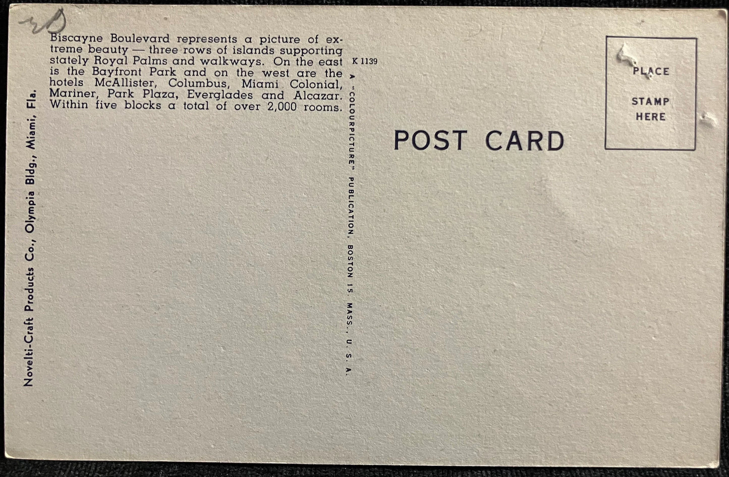 Biscayne Boulevard, Miami, Florida - Vintage Linen Postcard