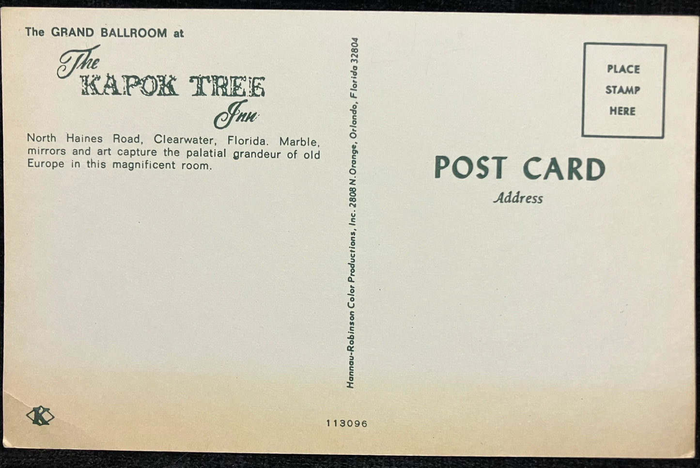 The Grand Ballroom at The Kapok Tree Inn in Clearwater, Florida - Vintage Hotel Postcard