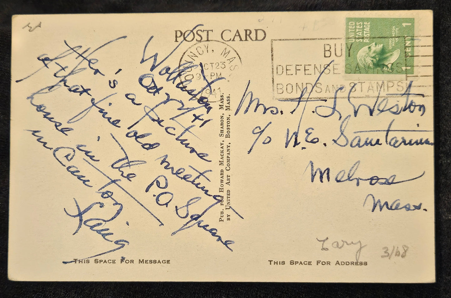 Unitarian Church - Sharon, Massachusetts - Vintage Black and White Postcard