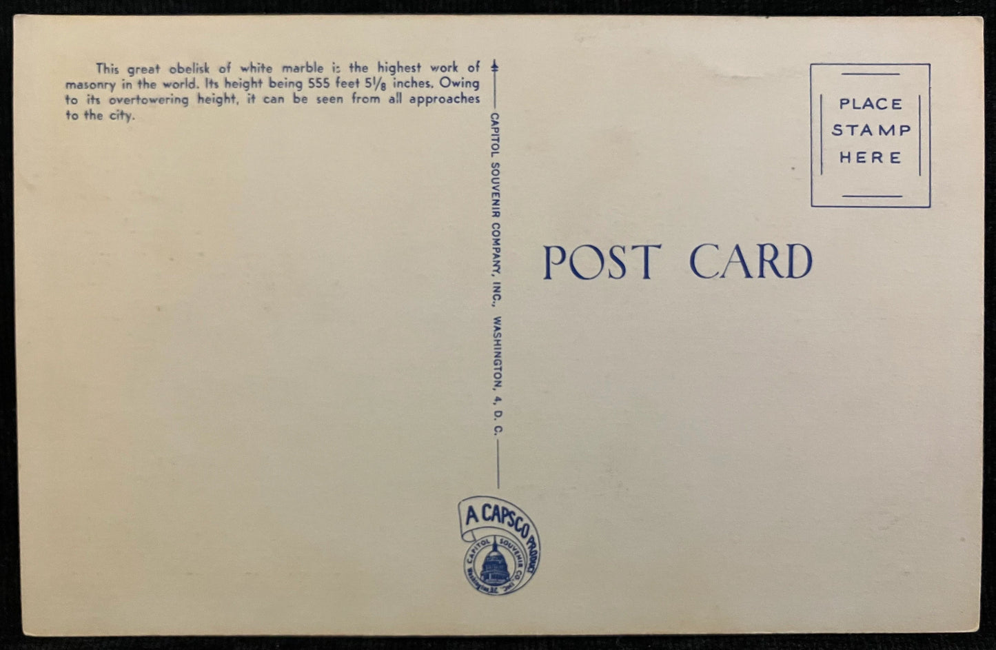 Washington Monument, Washington D.C., Maryland - Vintage Postcard