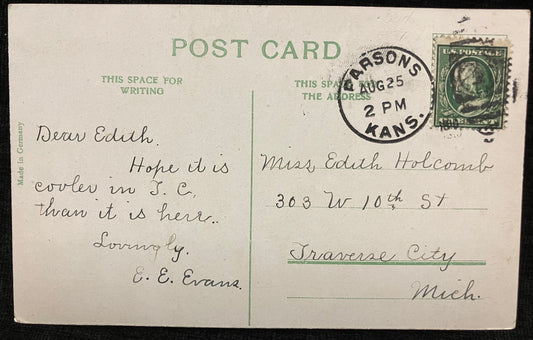 Public Library - Iola, Kans. - Made in Germany - Vintage Postcard