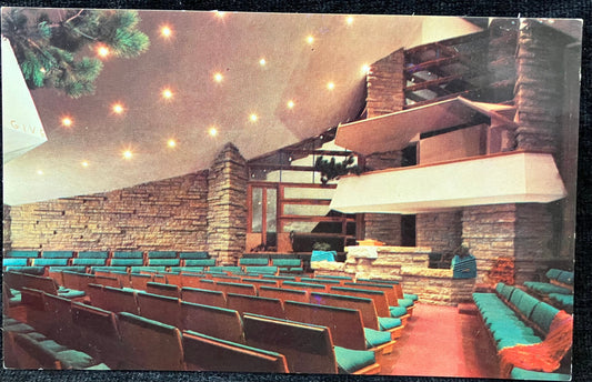 Auditorium of First Unitarian Society of Madison - Church designed by Franklin Lloyd Wright in Wisconsin - Vintage Church Postcard