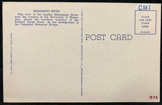 Mississippi River, St. Paul, Minnesota - Vintage River Postcard
