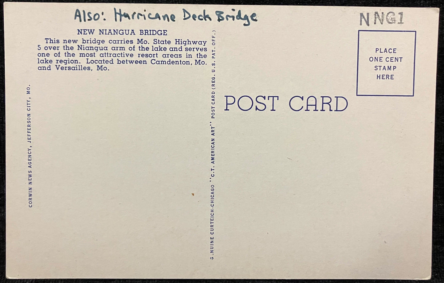 New Niangua Bridge over Lake of the Ozarks, on Route 5 between Camdenton and Versailles, Missouri - Vintage Bridge Postcard