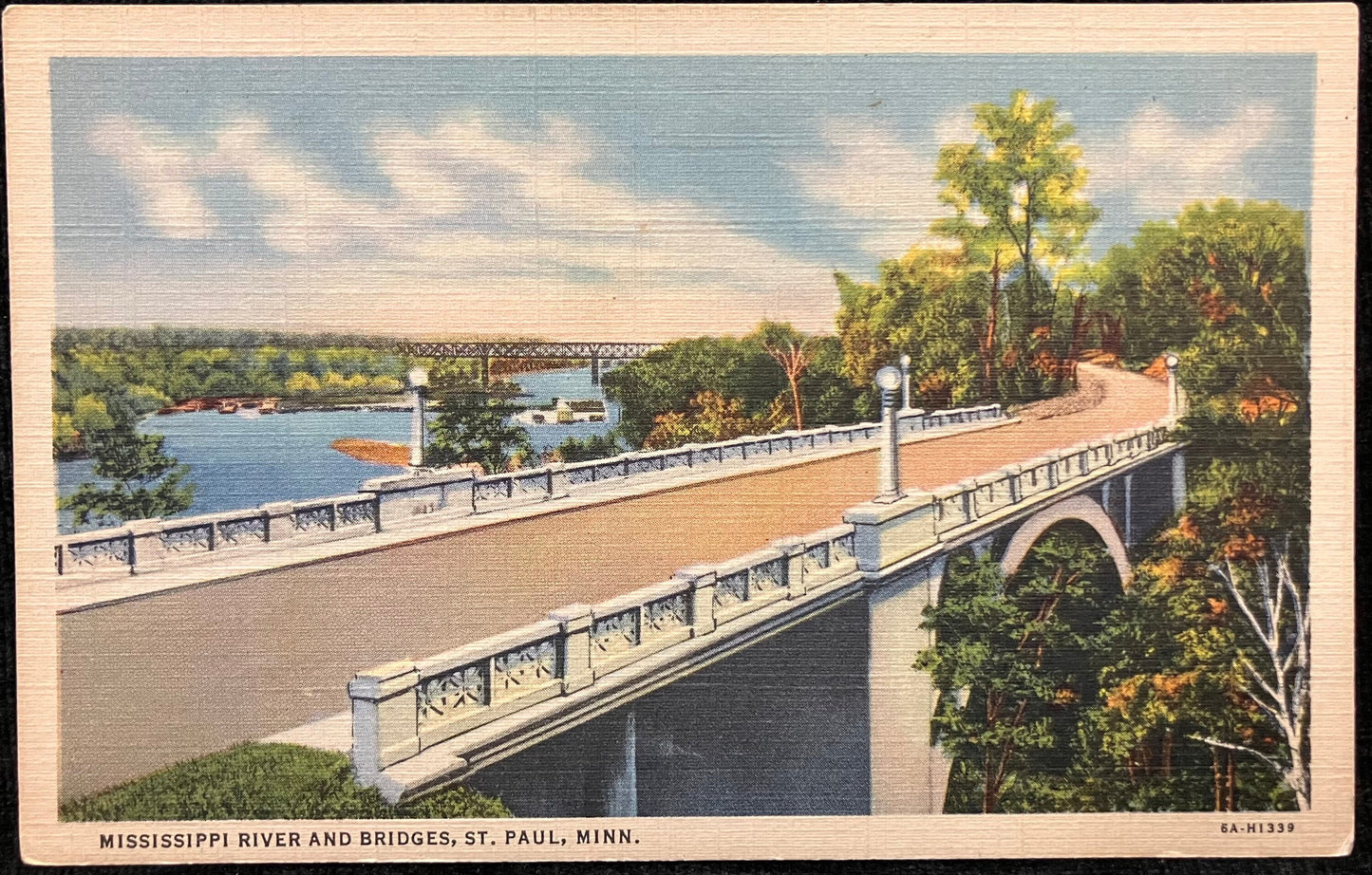 Mississippi River and Bridges, St. Paul, Minnesota - Land of Lakes State - Vintage Bridge Postcard
