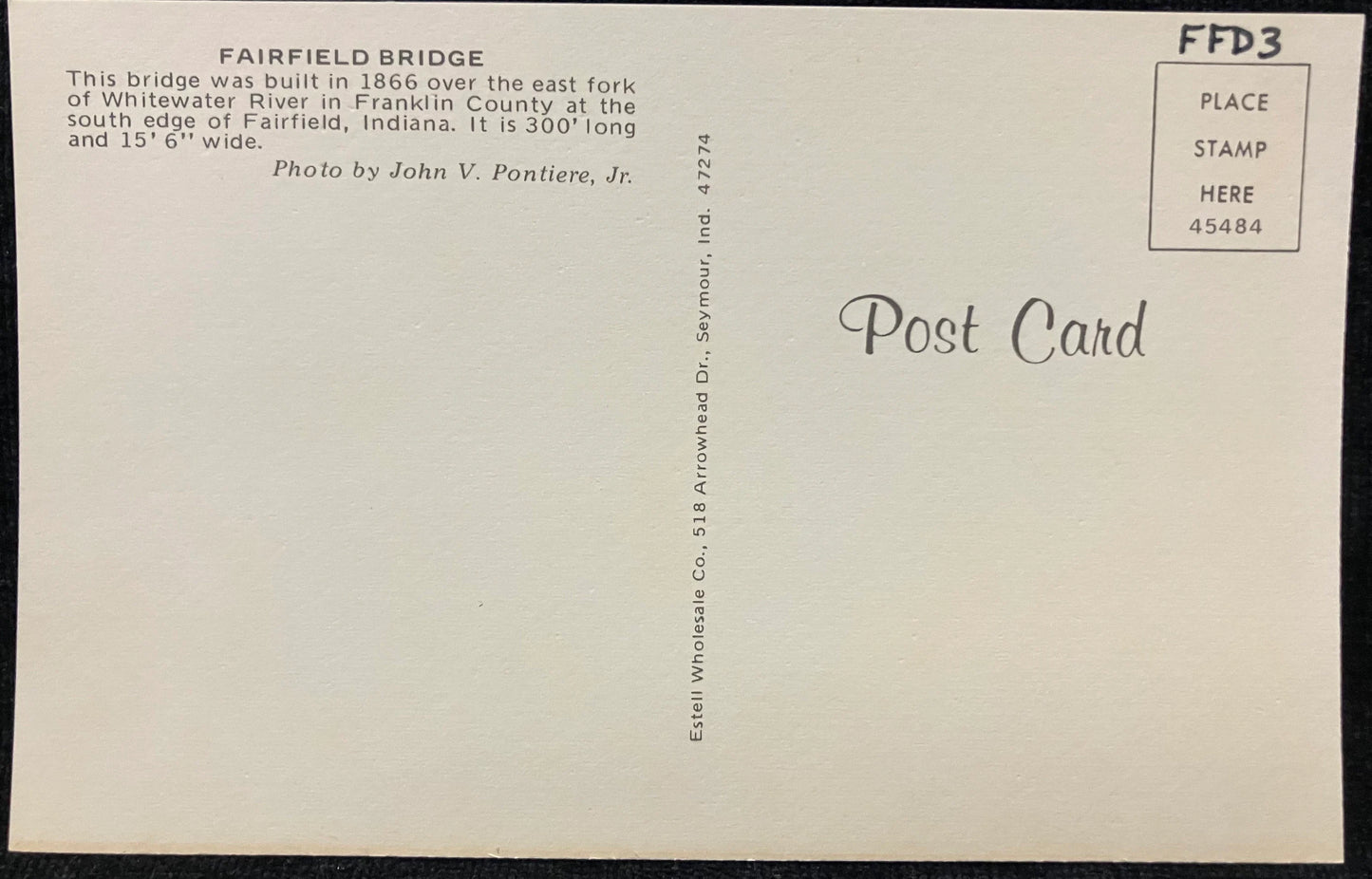 Fairfield Bridge near Fairfield, Indiana - Photo: John V. Pontiere Jr. - Vintage Postcard
