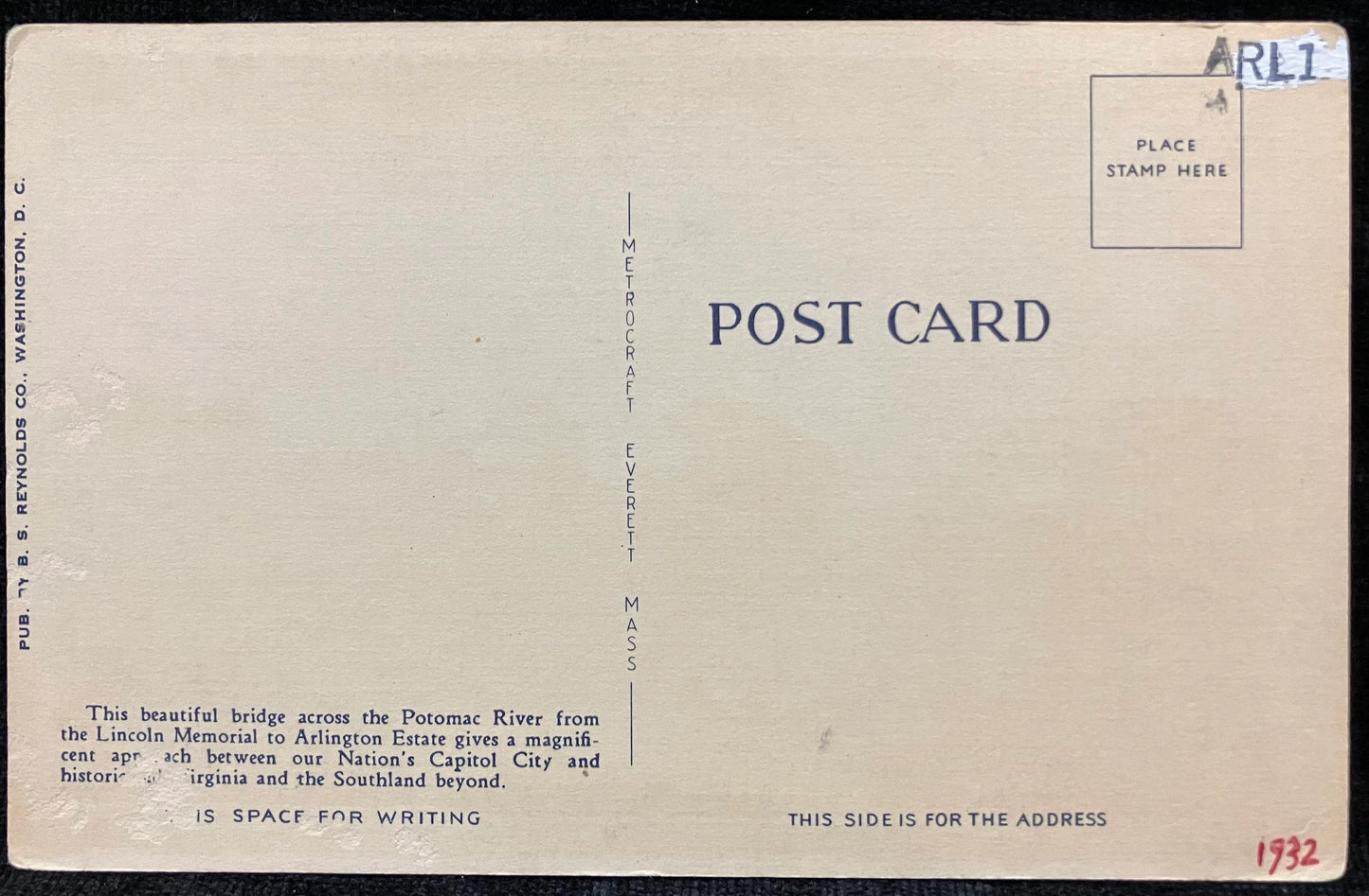 Arlington Memorial Bridge, Lincoln Memorial and Washington Monument, Washington D. C. - Vintage Bridge Postcard