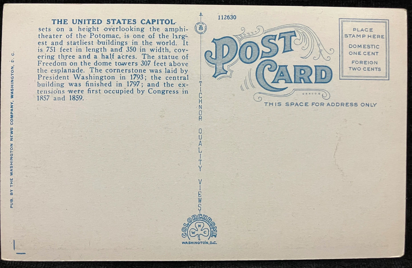 The U.S. Capitol, Washington, D. C., Maryland - Vintage Postcard
