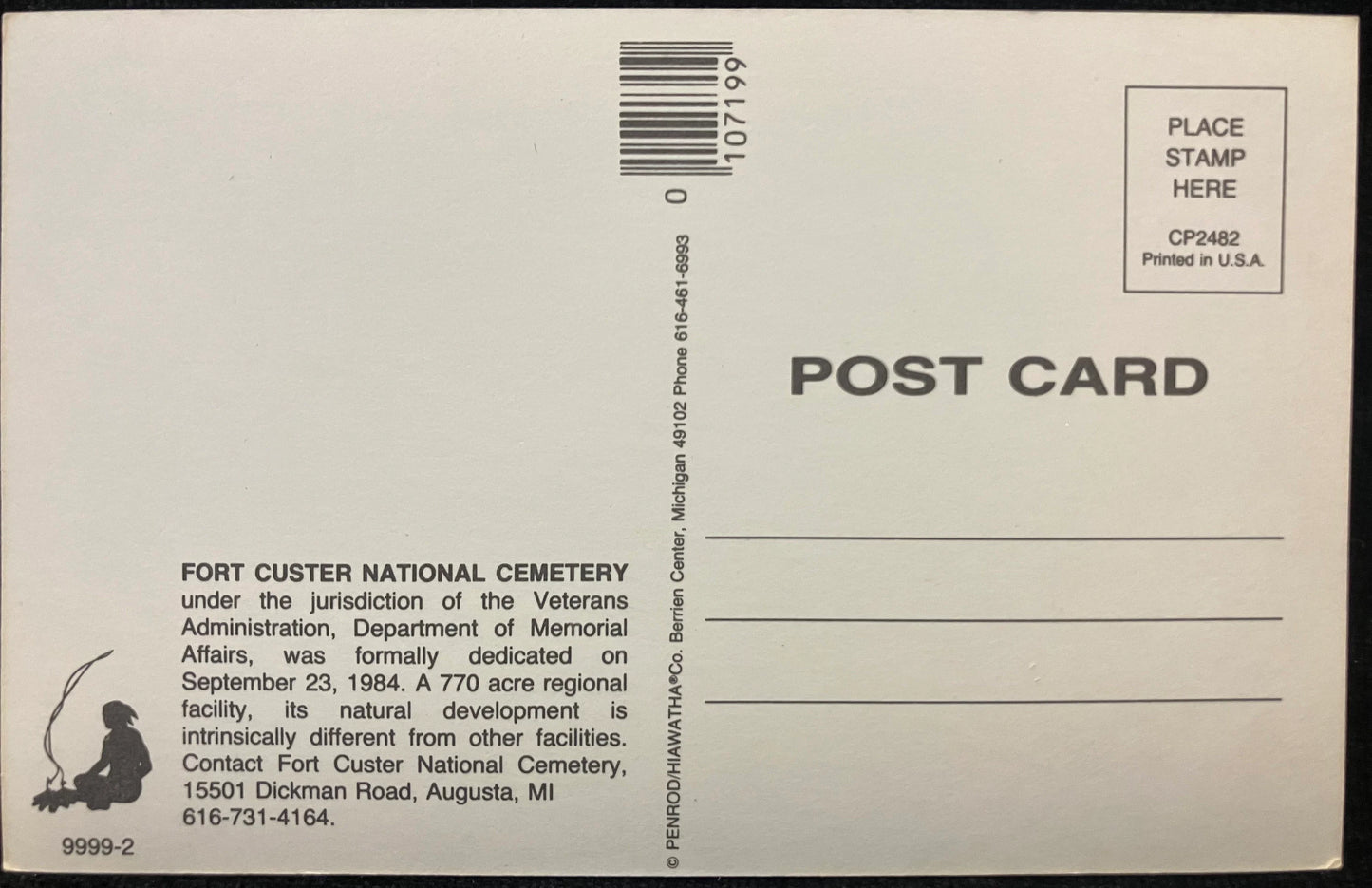 Fort Custer National Cemetery, Battle Creek, Michigan - Vintage Cemetery Postcard