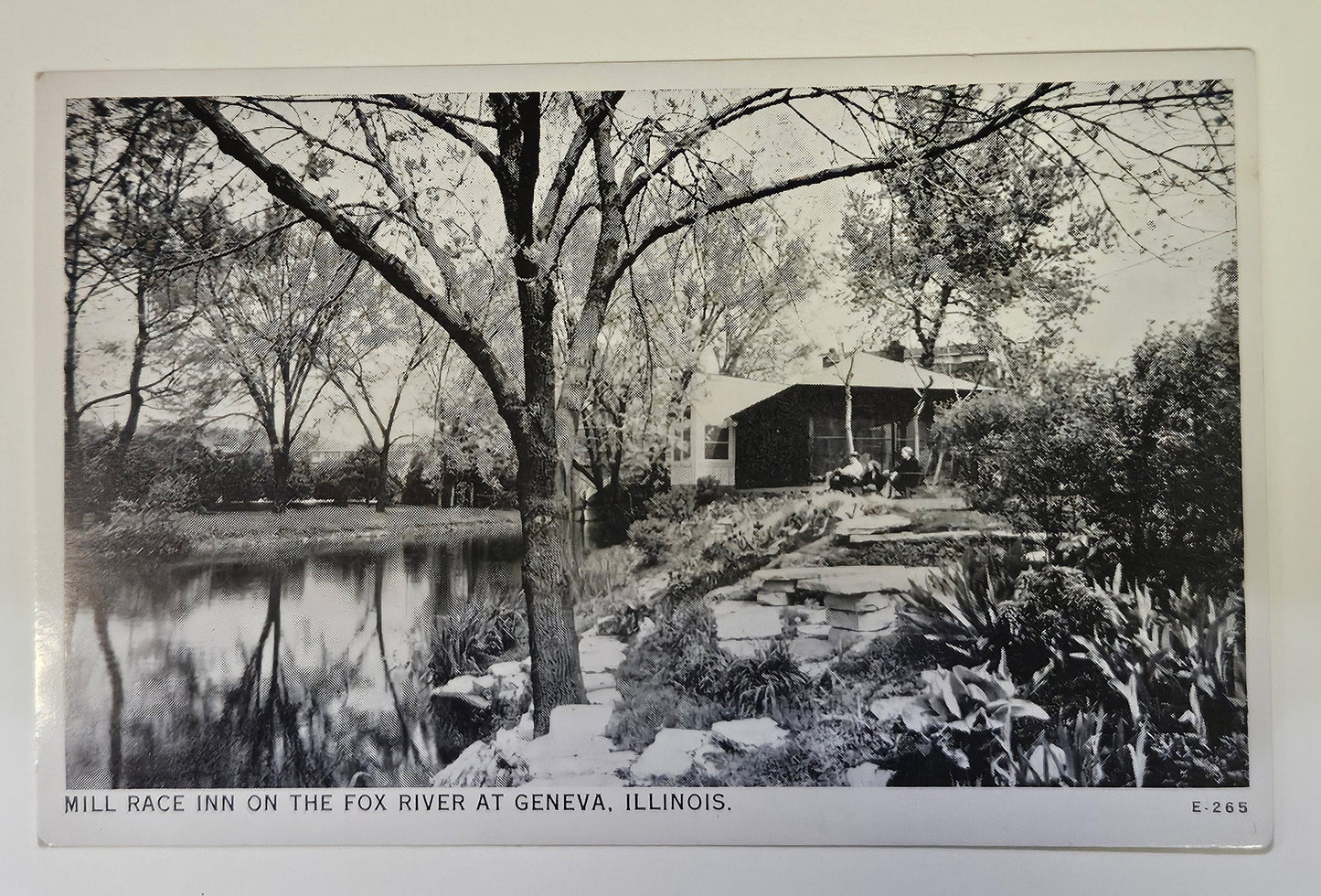 Mill Race Inn Fox River - Geneva Illinois - Black and White Photo postCard - opened as Tea Room in 1933 - Built in Historic 1846 Paper Plant