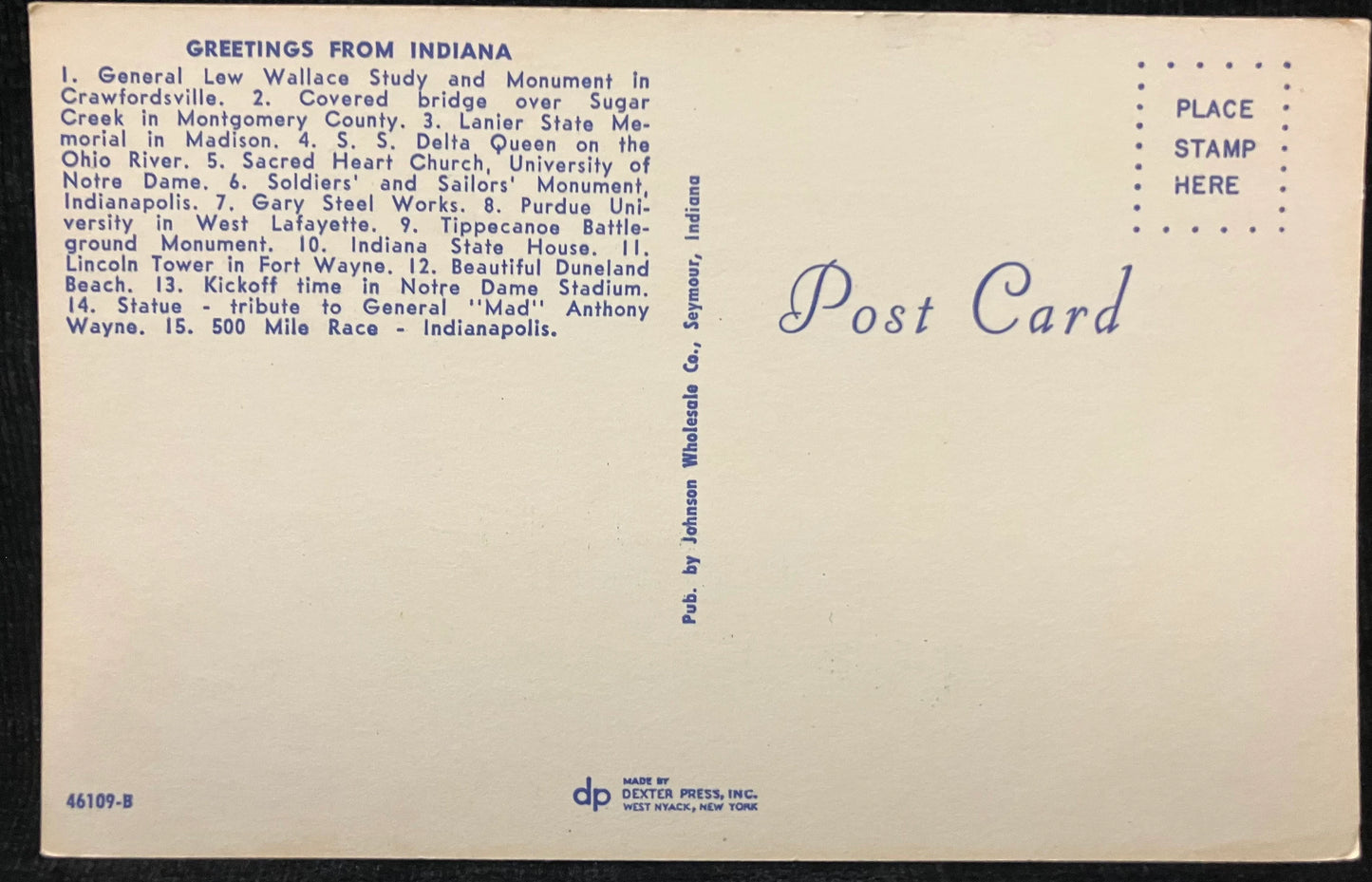 Greetings from Indiana - The Hoosier State - Vintage Postcard