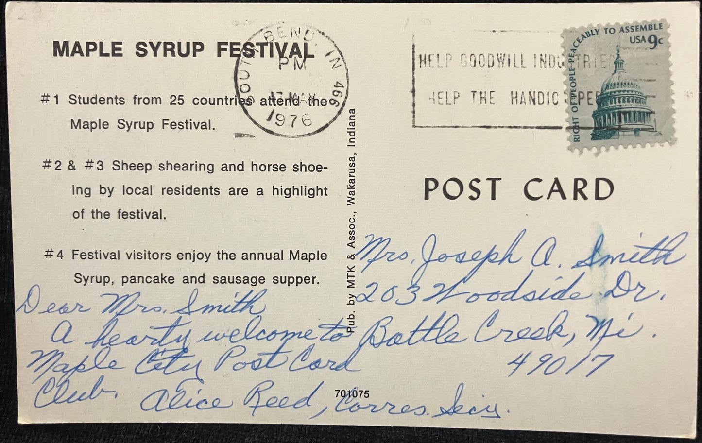 Maple Syrup Festival in Wakarusa, Indiana - Vintage Postcard