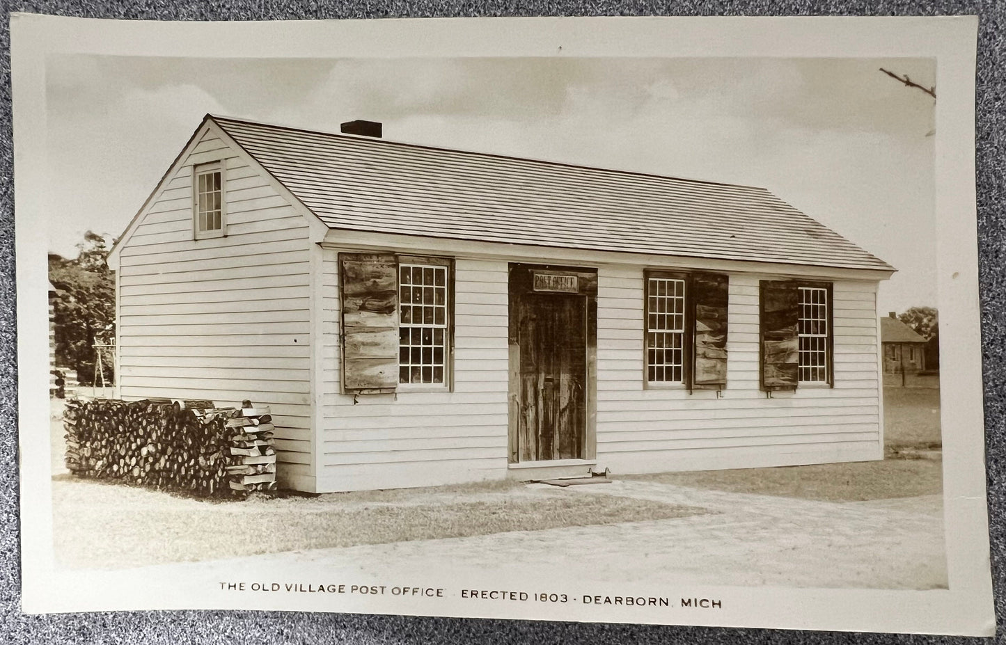 RPPC - The Old Village Post Office - Erected 1803 - Dearborn, Michigan - The Artcraft Photo Company