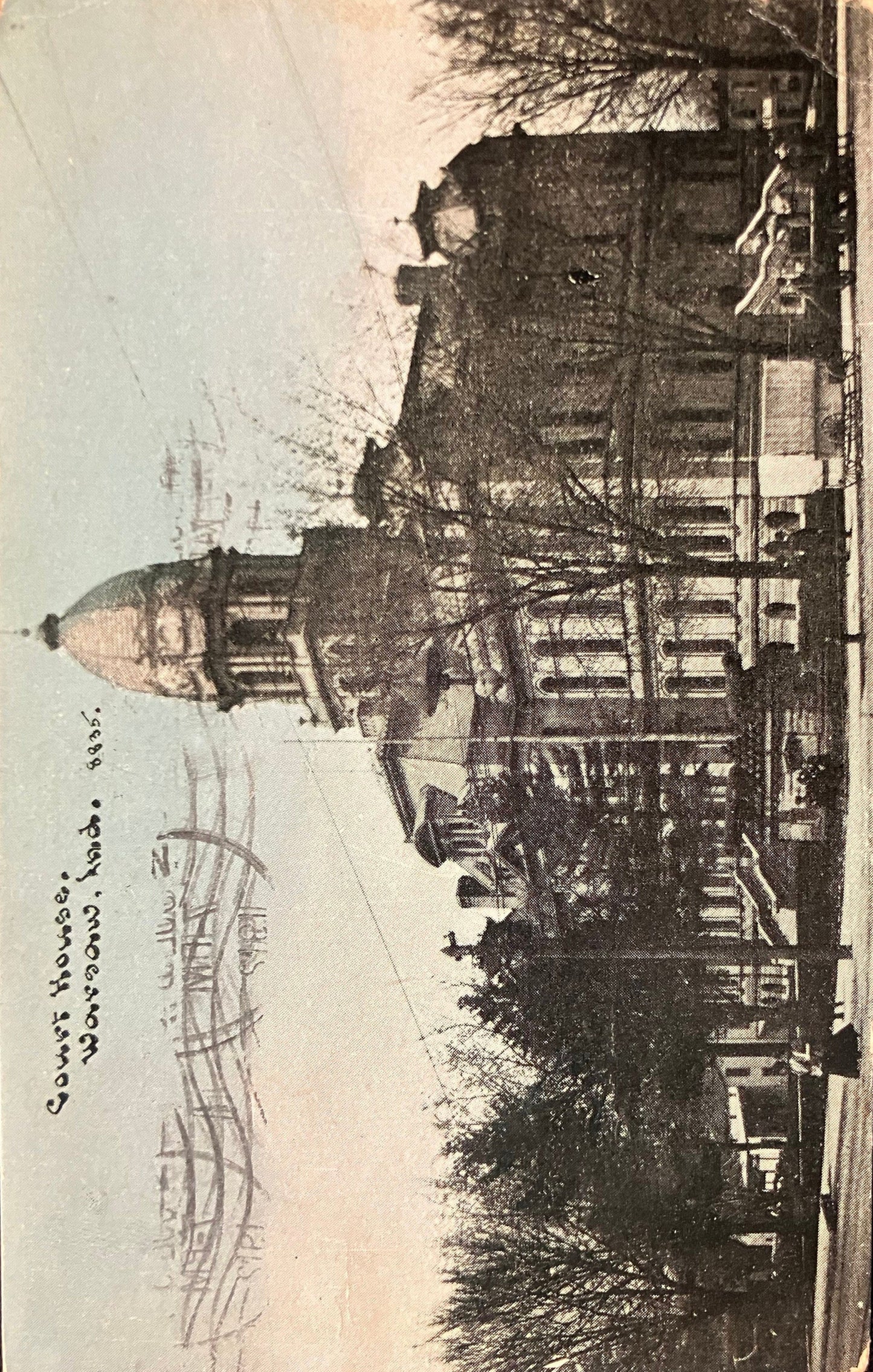 Court House - Warsaw, Ind. - 1912 Judicial Postcard - Horse and Buggy Parked in Front of Court house