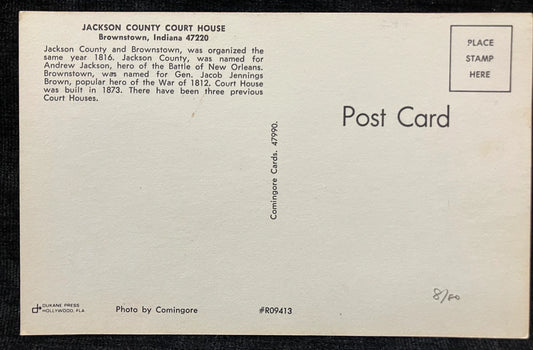 Jackson County Courthouse - Brownstown, Indiana - Photo: Comingore - Vintage Court House Postcard