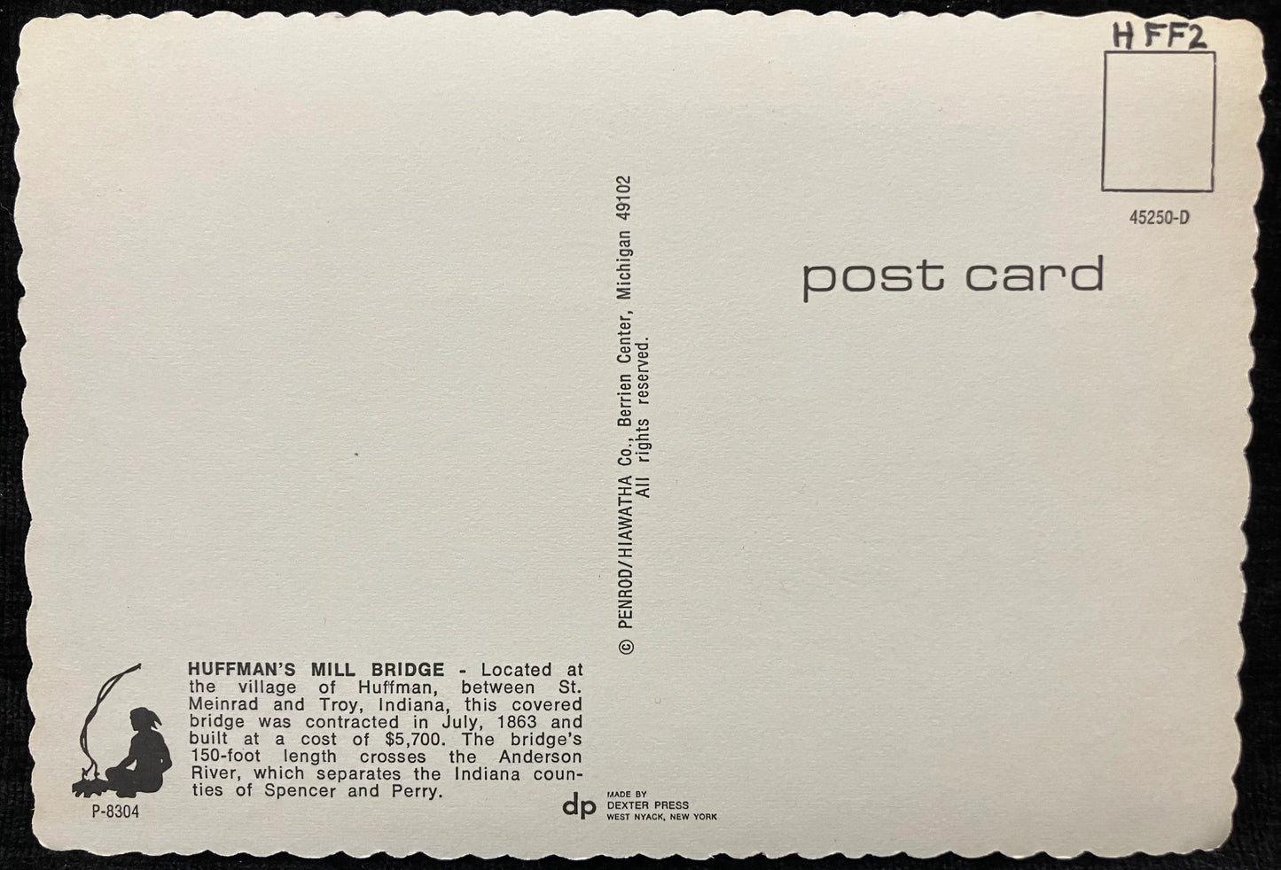 Huffman’s Mill Bridge between St. Meinrad and Troy, Indiana - Vintage Covered Bridge Postcard