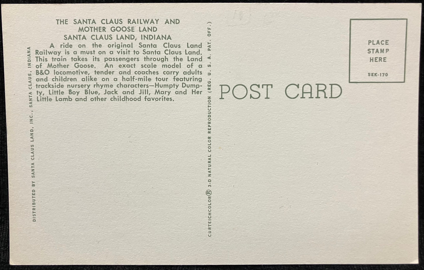 The Santa Claus Railway and Mother Goose Land, Santa Claus Land, Indiana - Vintage Postcard