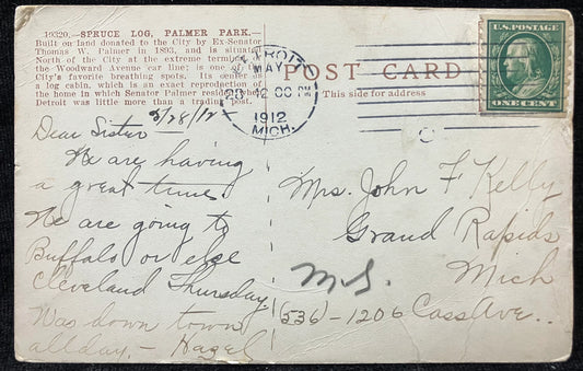Spruce Log, Palmer Park, Detroit, Michigan - Vintage Park Postcard