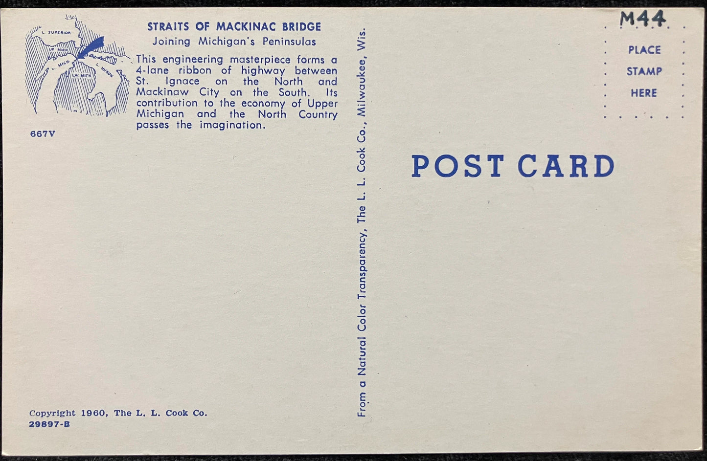 Straits of Mackinac Bridge, Michigan - Vintage Bridge Postcard