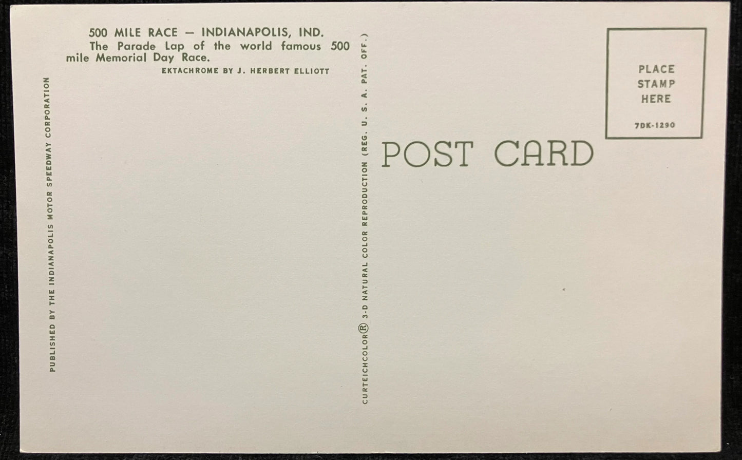 500 Mile Race - Indianapolis Indiana - Ektachrome: J. Herbert Elliott - Vintage Race Car Postcard