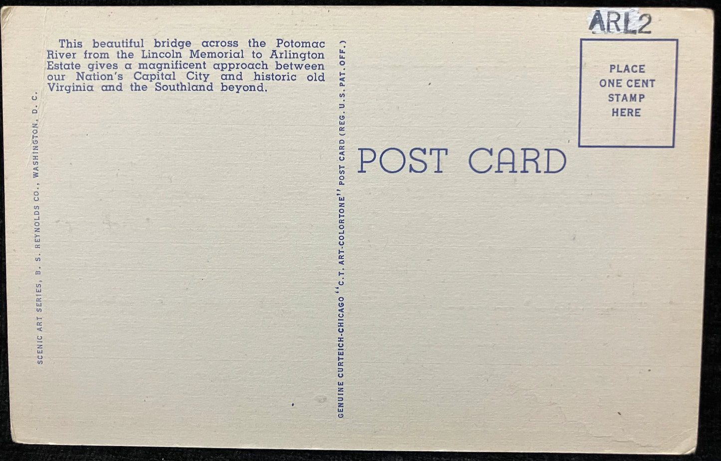 Arlington Memorial Bridge, Lincoln Memorial and Washington Monument, Washington D. C. - Vintage Bridge Postcard