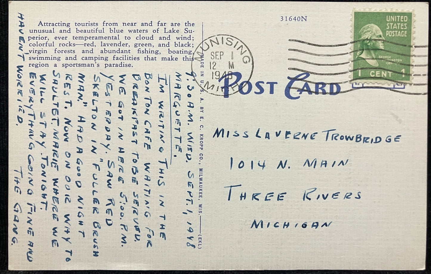 Middle Isle Point, Marquette, Michigan “In the Land of Hiawatha” - Vintage Lakeside Postcard