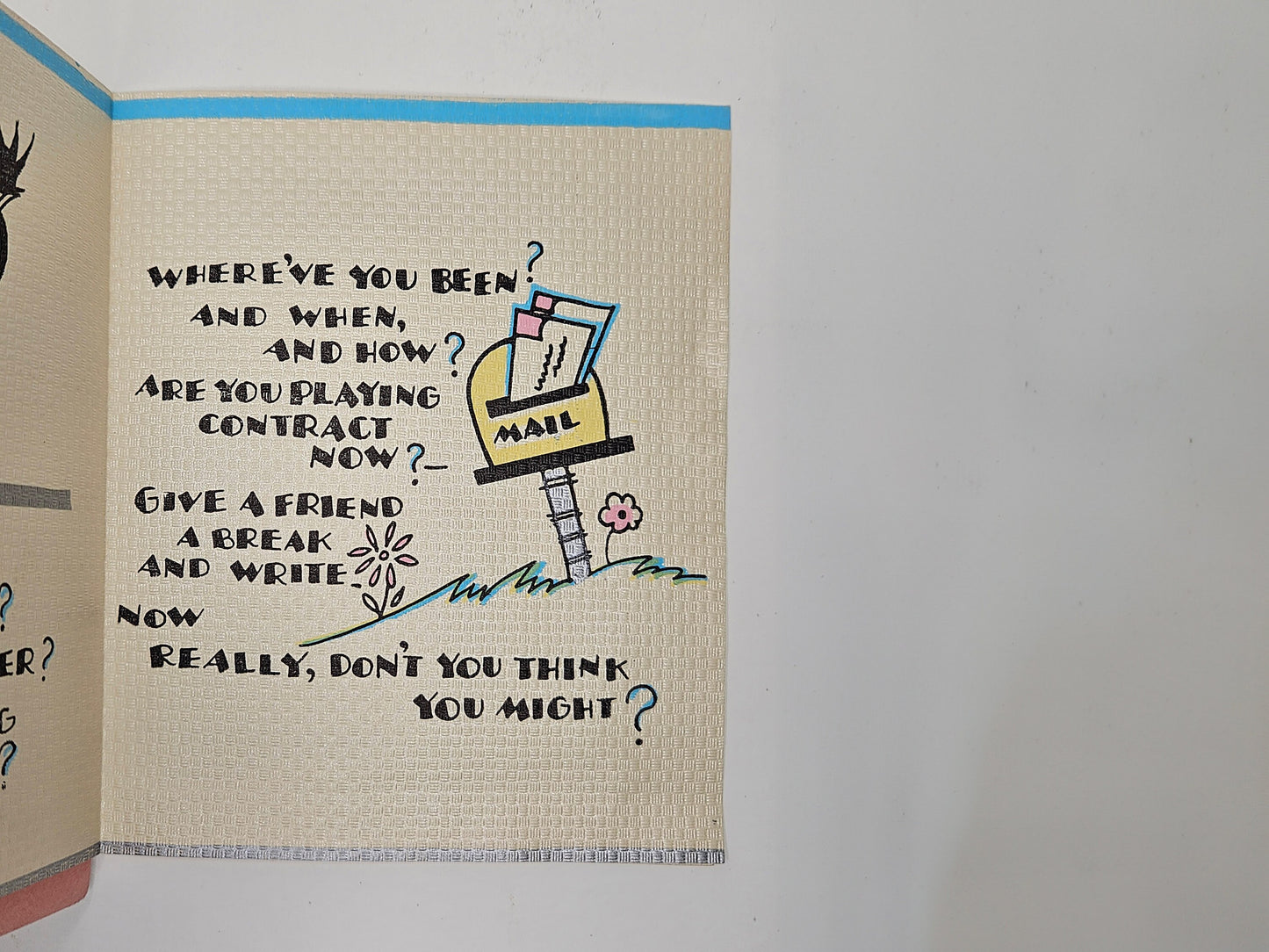 Yellow Dog Floral Border Greeting Card "Why Not Write?" Sent by a Dog lover -Cute message inside -